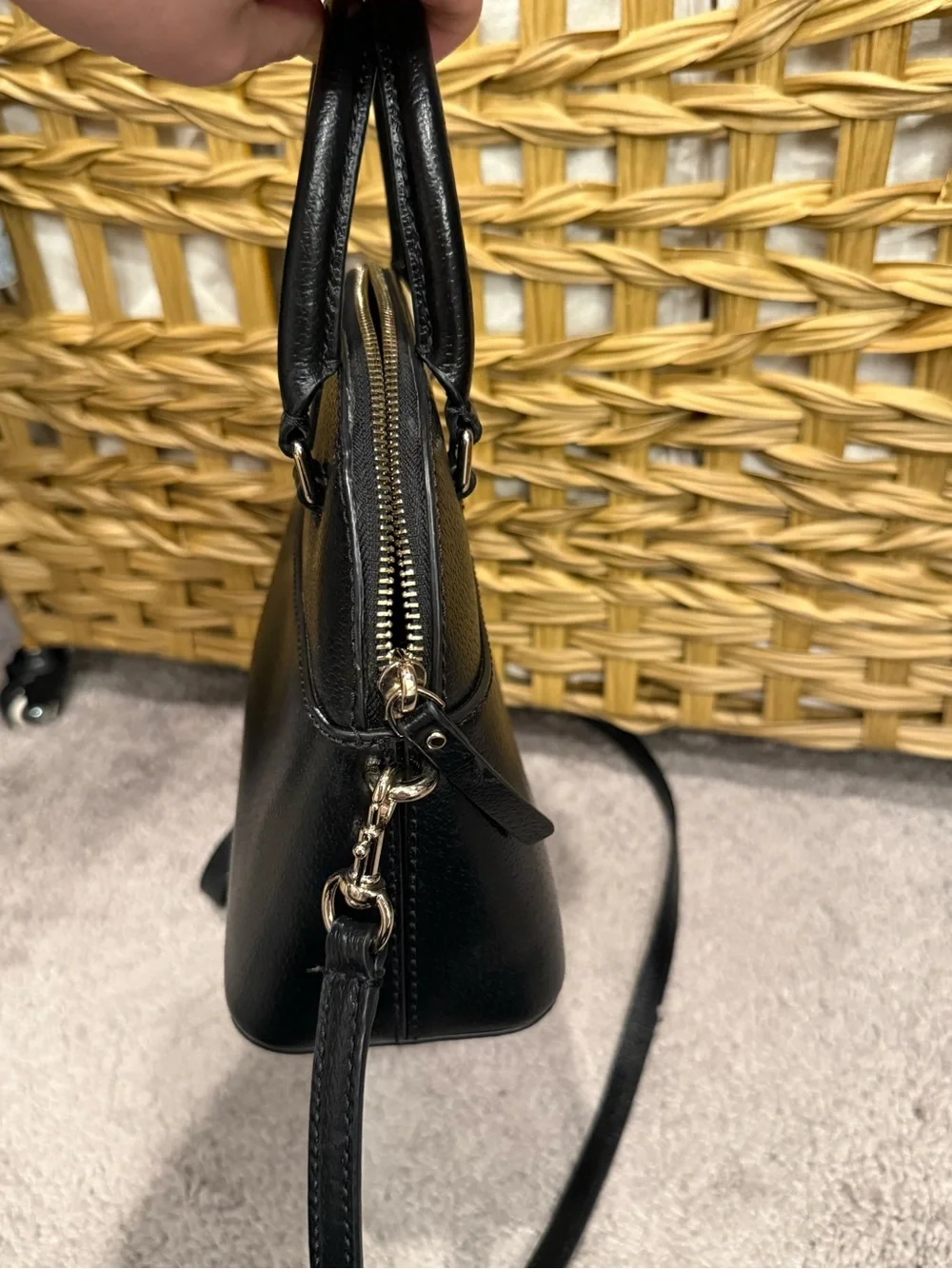 kate spade Black Leather Crossbody Dome Satchel